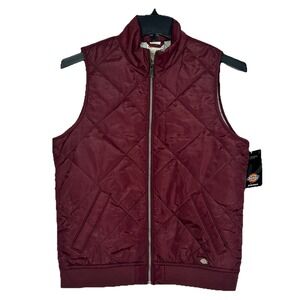 NWT Dickies Women's Quilted Puffer Vest Wine Color Size Medium Full Zip (F)